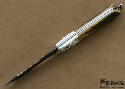 Pierre Reverdy Custom Knife "Eagle's Dream" Sole Authorship Damascus Art Knife with Carved Mammoth Ivory and Carved Silver Bolstered Lockback Folder - Image 6