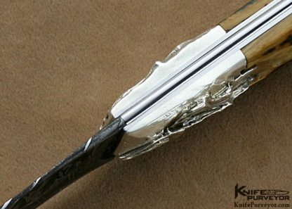 Pierre Reverdy Custom Knife "Eagle's Dream" Sole Authorship Damascus Art Knife with Carved Mammoth Ivory and Carved Silver Bolstered Lockback Folder - Image 7