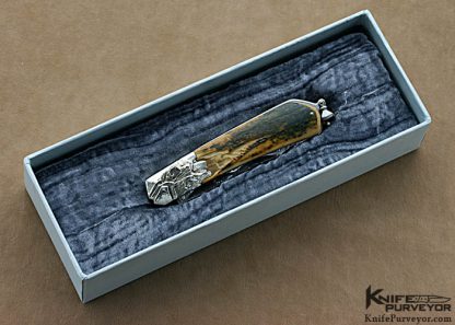 Pierre Reverdy Custom Knife "Eagle's Dream" Sole Authorship Damascus Art Knife with Carved Mammoth Ivory and Carved Silver Bolstered Lockback Folder - Image 9