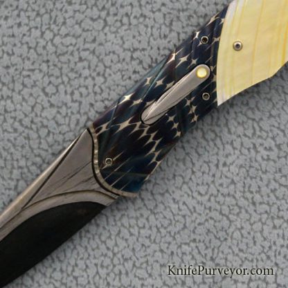 Rex Robinson Custom Knife Fluted Goldlip Pearl & Damascus Automatic Linerlock - Image 2