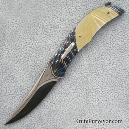 Rex Robinson Custom Knife Fluted Goldlip Pearl & Damascus Automatic Linerlock
