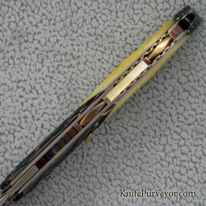 Rex Robinson Custom Knife Fluted Goldlip Pearl & Damascus Automatic Linerlock - Image 4