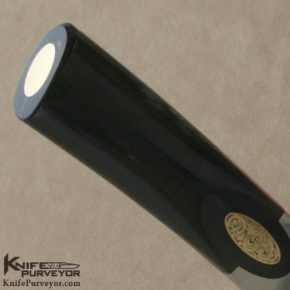 Reinhard Tschager Custom Knives Sole Authorship Engraved Black Buffalo Horn Clip Point with Heinz Denig Mosaic Damascus - Image 5