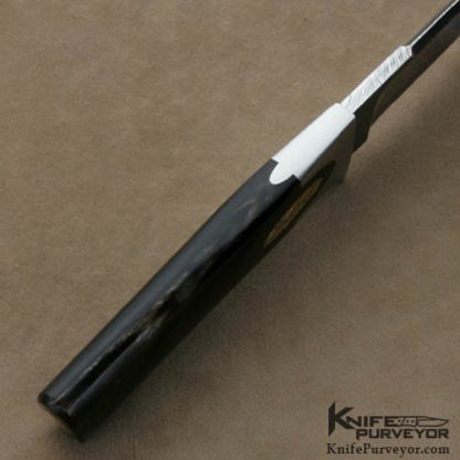 Reinhard Tschager Custom Knives Sole Authorship Engraved Black Buffalo Horn Clip Point with Heinz Denig Mosaic Damascus - Image 4