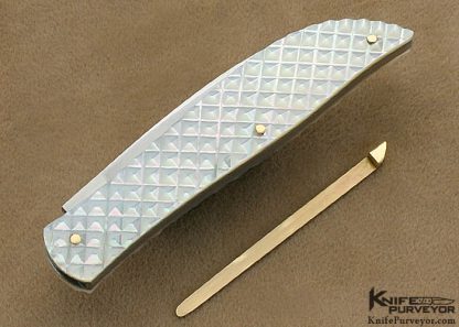 Richard Rogers Custom Fruit Knife with Quilted Mother of Pearl & 14Kt Gold Toothpick Slip Joint - Image 3