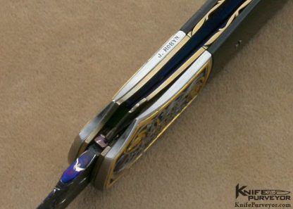 Richard S. Wright Custom Knives Jon Robyn Engraved Blacklip Tahitian Pearl Shell Ambidextrous Bolster Release Automatic - Image 6