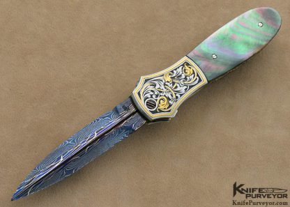 Richard S. Wright Custom Knives Jon Robyn Engraved Blacklip Tahitian Pearl Shell Ambidextrous Bolster Release Automatic