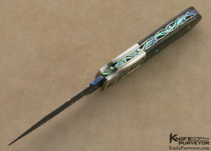 Richard S. Wright Custom Knives Jon Robyn Engraved Blacklip Tahitian Pearl Shell Ambidextrous Bolster Release Automatic - Image 4