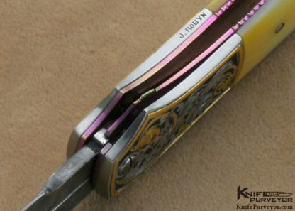 Richard S. Wright Custom Knives Jon Robyn Engraved South Sea Goldlip Pearl Shell Ambidextrous Bolster Release Automatic - Image 7
