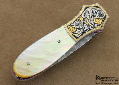 Richard S. Wright Custom Knives Jon Robyn Engraved South Sea Goldlip Pearl Shell Ambidextrous Bolster Release Automatic - Image 3