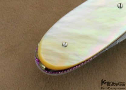 Richard S. Wright Custom Knives Jon Robyn Engraved South Sea Goldlip Pearl Shell Ambidextrous Bolster Release Automatic - Image 4