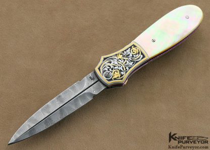 Richard S. Wright Custom Knives Jon Robyn Engraved South Sea Goldlip Pearl Shell Ambidextrous Bolster Release Automatic