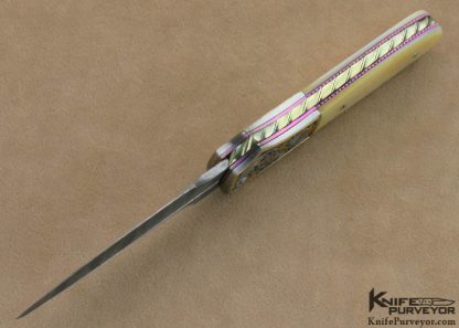 Richard S. Wright Custom Knives Jon Robyn Engraved South Sea Goldlip Pearl Shell Ambidextrous Bolster Release Automatic - Image 5