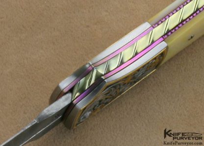 Richard S. Wright Custom Knives Jon Robyn Engraved South Sea Goldlip Pearl Shell Ambidextrous Bolster Release Automatic - Image 6