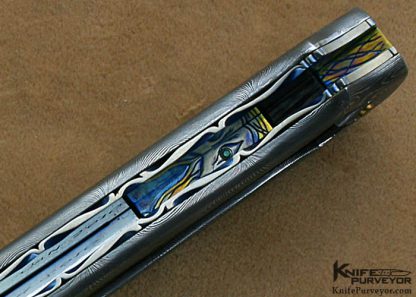 Richard S. Wright Custom Knives Sole Authorship Engraved Damascus & Antique Tortoise Shell Automatic - Image 6