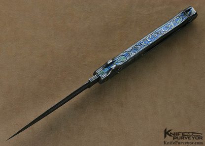 Richard S. Wright Custom Knives Sole Authorship Engraved Damascus & Antique Tortoise Shell Automatic - Image 5