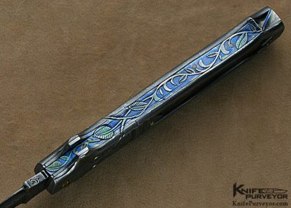 Richard S. Wright Custom Knives Sole Authorship Engraved Damascus & Antique Tortoise Shell Automatic - Image 4