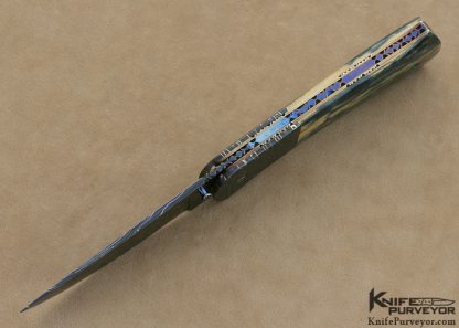 Rick Dunkerley Custom Knife Blued Sole Authorship "Boots, Spurs & Cowboy Hat" Mosaic Damascus & Blue & Cream Mammoth Ivory Linerlock - Image 4