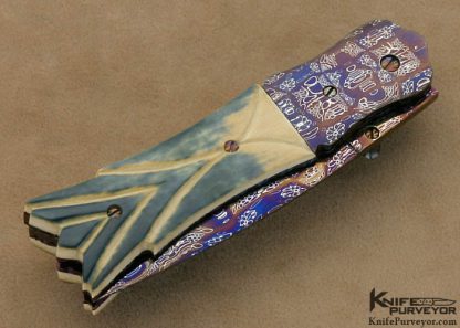 Rick Dunkerley Custom Knife Blued Sole Authorship Mosaic Damascus Linerlock - Image 3