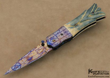 Rick Dunkerley Custom Knife Blued Sole Authorship Mosaic Damascus Linerlock