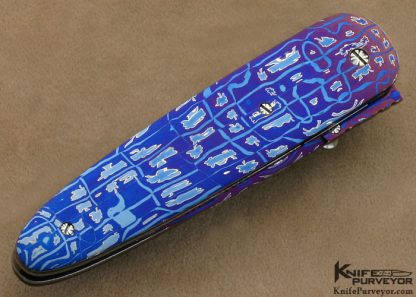 Rick Dunkerely Custom Knife Blued Sole Authorship "St. Patrick's Day" Mosaic Damascus Linerlock - Image 3