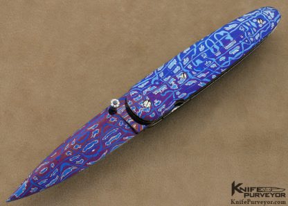 Rick Dunkerely Custom Knife Blued Sole Authorship "St. Patrick's Day" Mosaic Damascus Linerlock