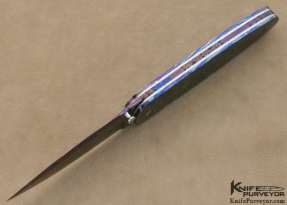 Rick Dunkerely Custom Knife Blued Sole Authorship "St. Patrick's Day" Mosaic Damascus Linerlock - Image 5