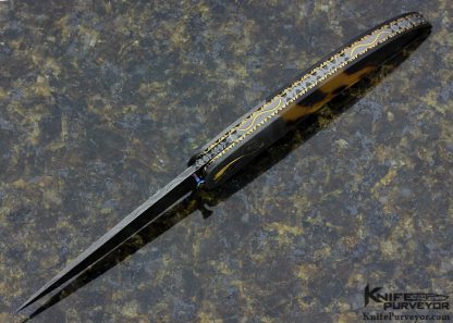 Rick Dunkerley Damascus, Amber with 24K Gold Inlay Linerlock - Image 4