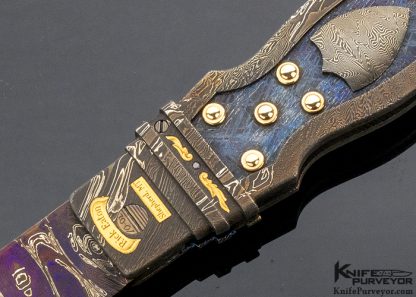 Rick Eaton Custom Knife Sole Authorship Blued Damascus with 24Kt Gold Inlays, Bradford Folder #1 - Image 2