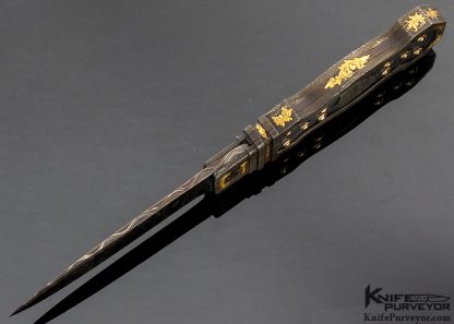 Rick Eaton Custom Knife Sole Authorship Blued Damascus with 24Kt Gold Inlays, Bradford Folder #1 - Image 4