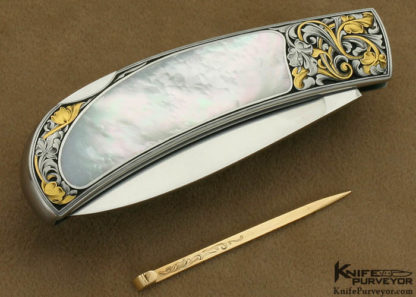 Rick Genovese Custom Knife Mother of Pearl Interframe Lockback Engraved by Brian Hochstrat Oct 25 2012 - Image 4
