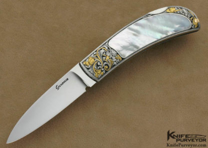 Rick Genovese Custom Knife Mother of Pearl Interframe Lockback Engraved by Brian Hochstrat Oct 25 2012