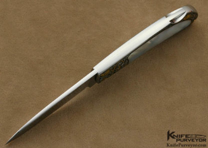 Rick Genovese Custom Knife Mother of Pearl Interframe Lockback Engraved by Brian Hochstrat Oct 25 2012 - Image 7