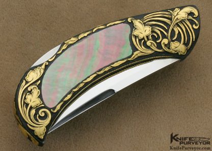 Rick Genovese Custom Knives Brian Hochstrat Engraved Blacklip Pearl Lockback - Image 4