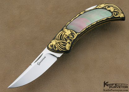 Rick Genovese Custom Knives Brian Hochstrat Engraved Blacklip Pearl Lockback