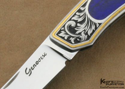 Rick Genovese Custom Knife Jon Robyn Engraved Lapis Lazuli Interframe Lockback - Image 2
