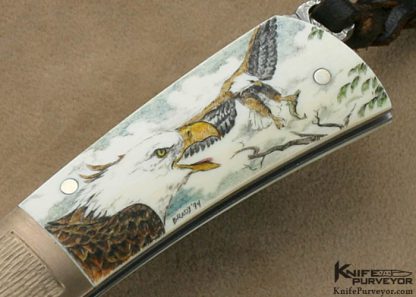 Rick Hinderer Custom Knife Sandra Brady Scrimshawed Mammoth Ivory & Sole Authorship San Mai Damascus Tail Lock - Image 3