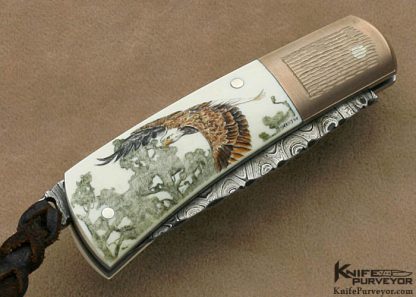 Rick Hinderer Custom Knife Sandra Brady Scrimshawed Mammoth Ivory & Sole Authorship San Mai Damascus Tail Lock - Image 4