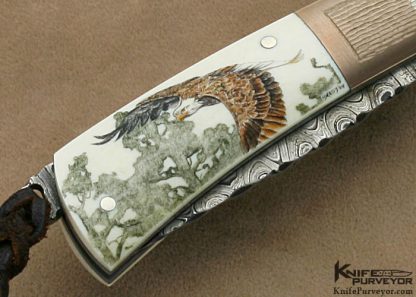 Rick Hinderer Custom Knife Sandra Brady Scrimshawed Mammoth Ivory & Sole Authorship San Mai Damascus Tail Lock - Image 5