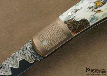 Rick Hinderer Custom Knife Sandra Brady Scrimshawed Mammoth Ivory & Sole Authorship San Mai Damascus Tail Lock - Image 2