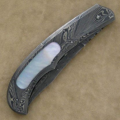 Rick Hinderer Custom Knife Sole Authorship Damascus & Mother of Pearl Automatic - Image 2