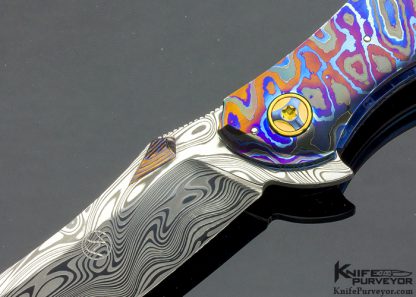 Peter Martin Custom Knife Nebula Flipper with Timascus Bolsters and Spacer and Black Lip Pearl Scales - Image 2