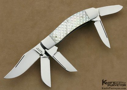Rick Browne Custom Knife Checkered Mother of Pearl Shell 5 Blade Sowbelly Slip Joint