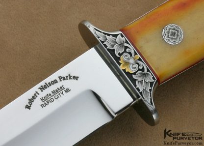 Robert Nelson Parker Custom Knife Dave Lark Engraved Amber Stag Chute Knife - Image 2