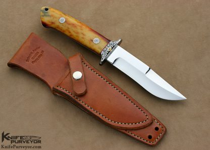 Robert Nelson Parker Custom Knife Dave Lark Engraved Amber Stag Chute Knife - Image 4