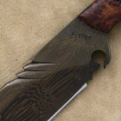 Rob Patton Custom Knife Damascus Hunter with Burlwood Scales - Image 2