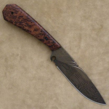 Rob Patton Custom Knife Damascus Hunter with Burlwood Scales - Image 3