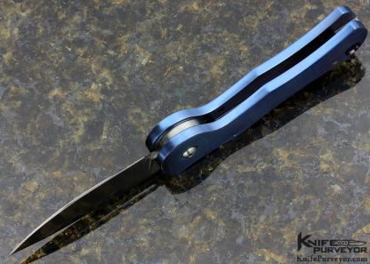 Robbie Dalton Custom Knife  "Mantis" Blued Anodized Aluminum Button Release Auto - Image 5
