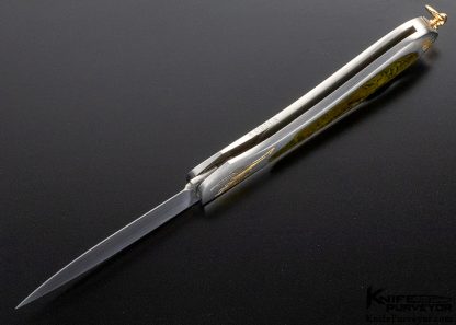 Joe Kious Custom Knife Amber Interframe Lockback "Bucks" Engraved by Robert Strosin for Barrett Smythe with Gold Bale - Image 7