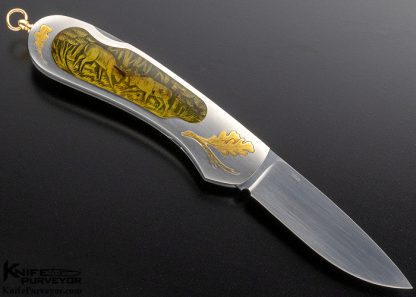 Joe Kious Custom Knife Amber Interframe Lockback "Bucks" Engraved by Robert Strosin for Barrett Smythe with Gold Bale - Image 3